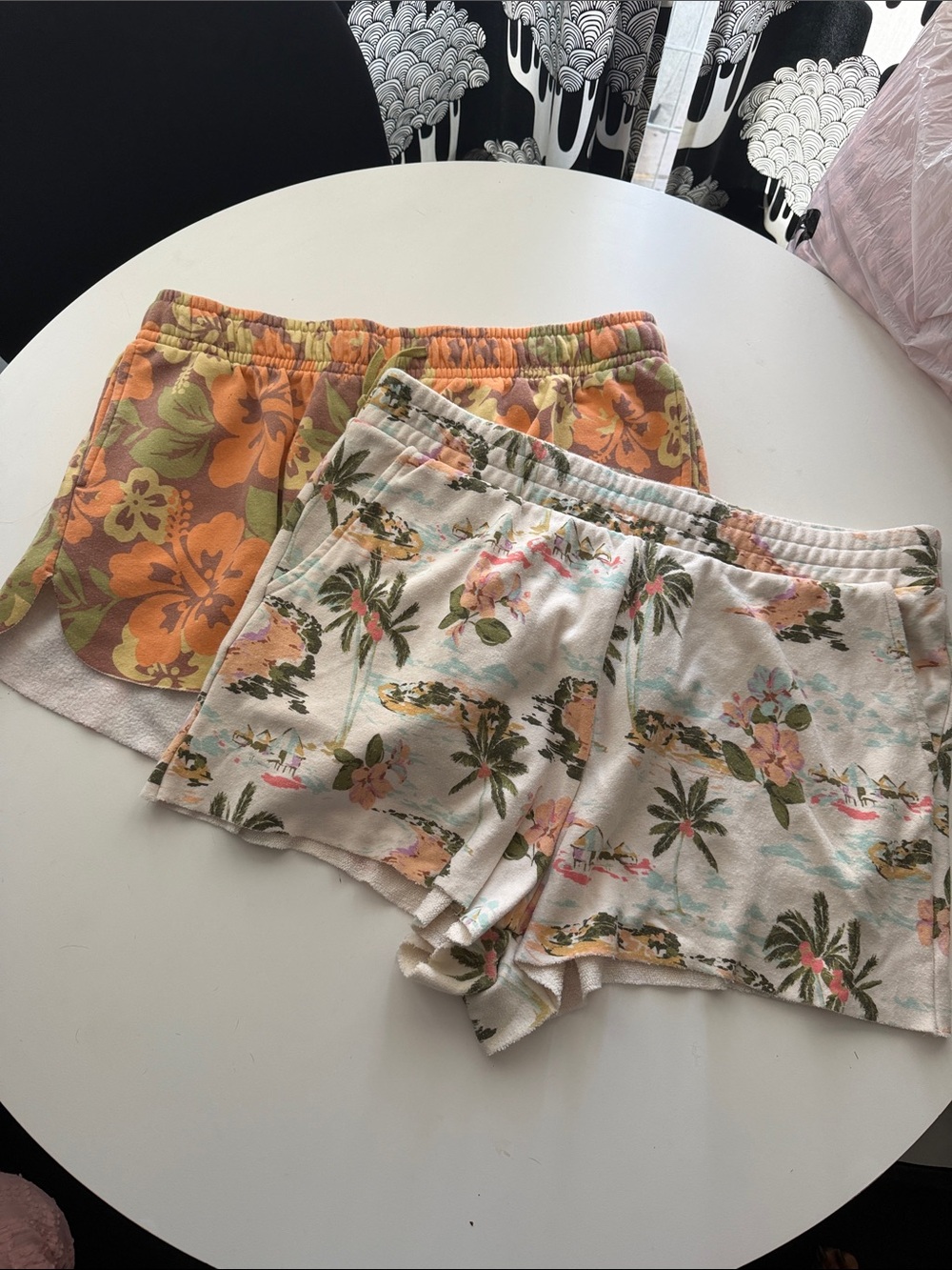 LC Lauren Conrad Tropical Print Lounge Shorts - Peach & Cream